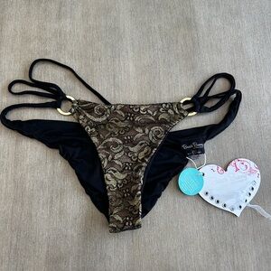 Beach Bunny Black and Gold lace strappy Bikini Bottom